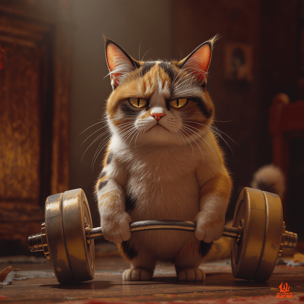 AI generated: "Stunning image of a cute, adorable, grouchy Calico cat with big ears, staring directly at the camer...