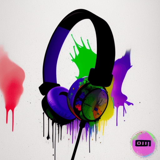 AI generated: color dripping, graffiti headphone symbol art on wall