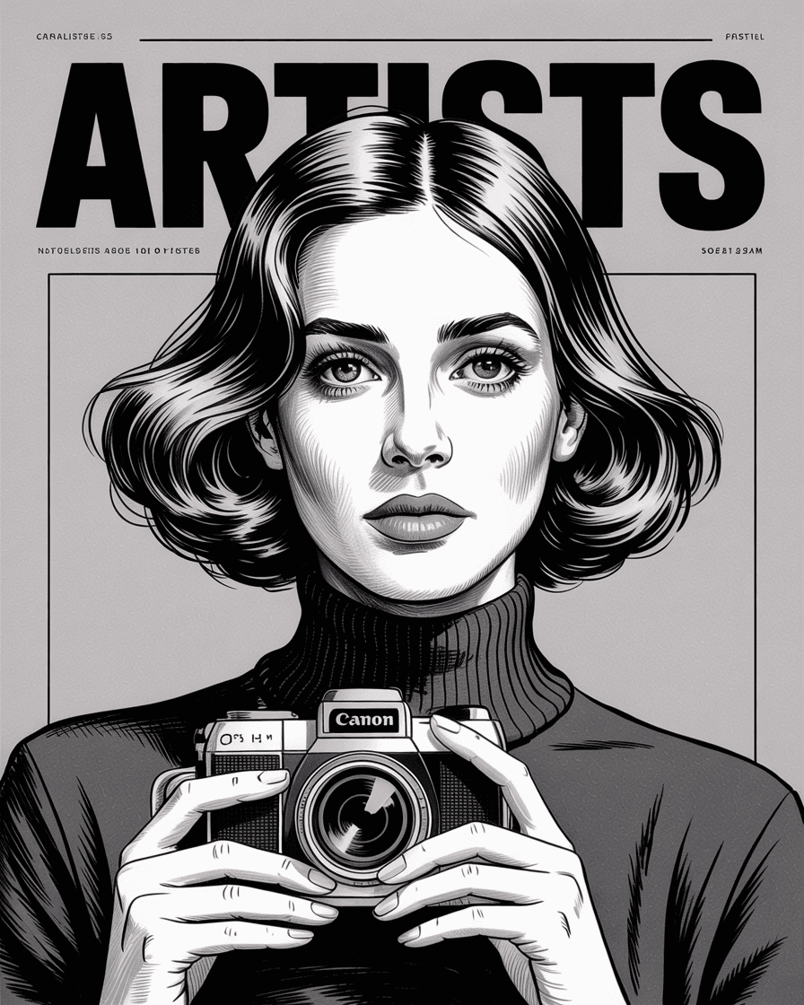AI generated: a monochromatic vintage illustration of a fashion shot of a magazine in the 1970s,magazine named 'ar...