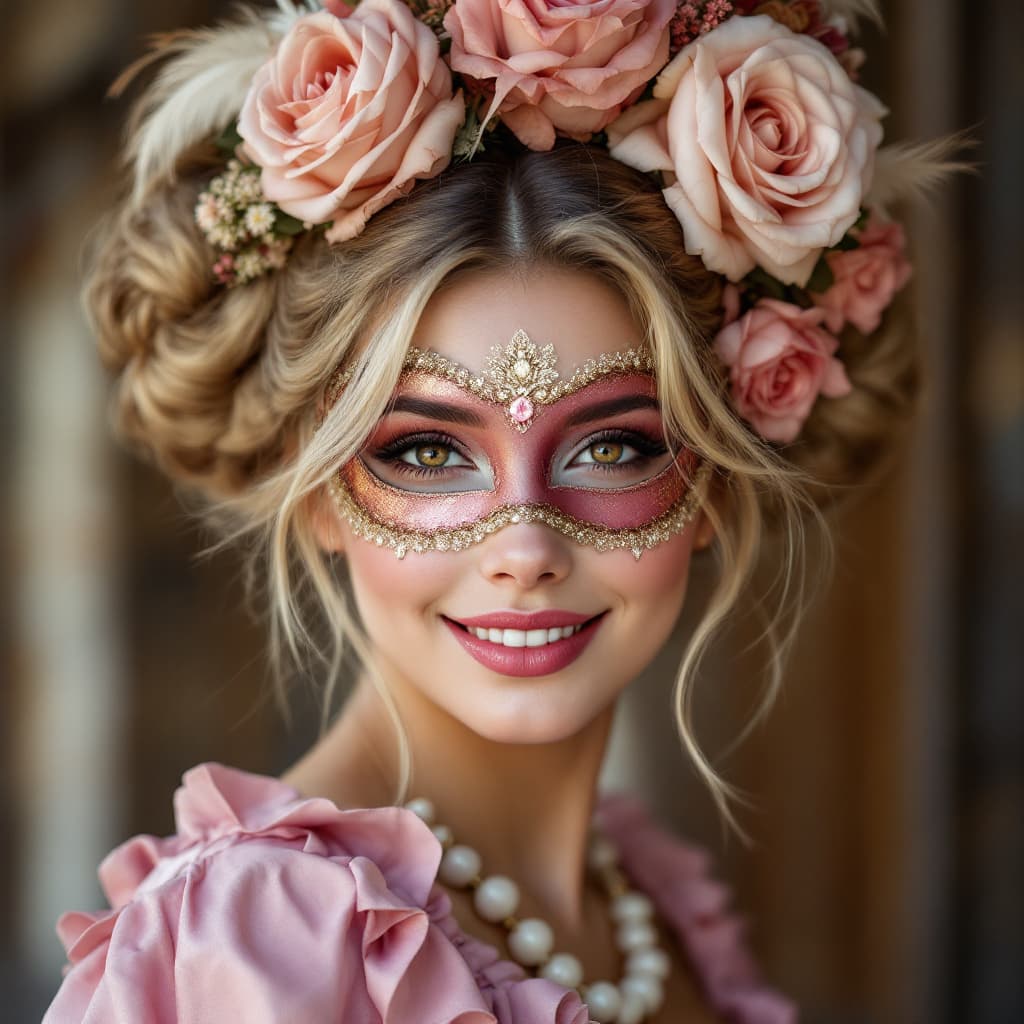 AI generated: A young woman with two buns hairstyle, wearing pink short sleeves and smiling happily  Portrait of a...