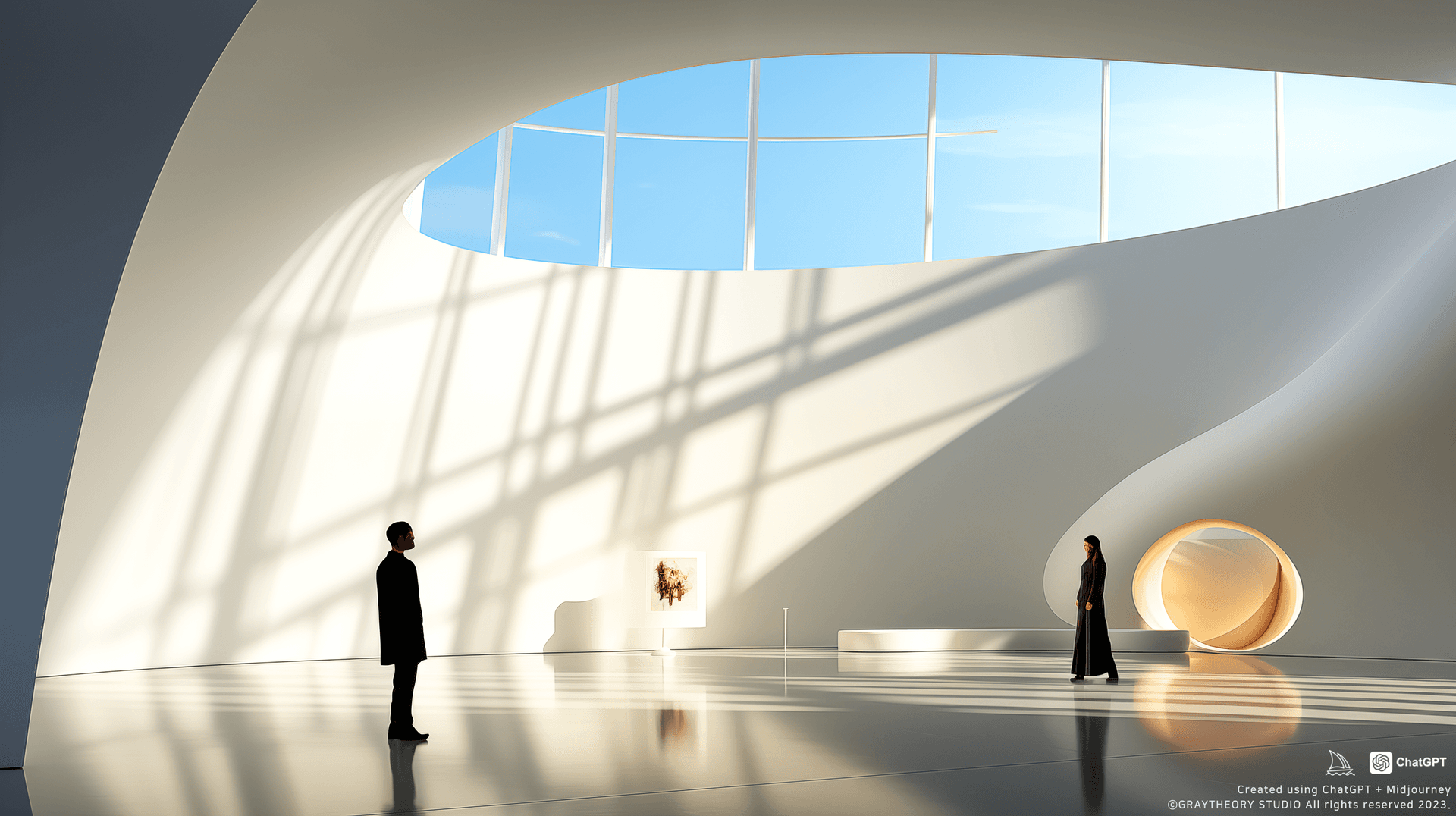 AI generated: candid shot, canon EOS 5D, show room, high ceiling, minimalistic, white + matt, spot light, detail, ...