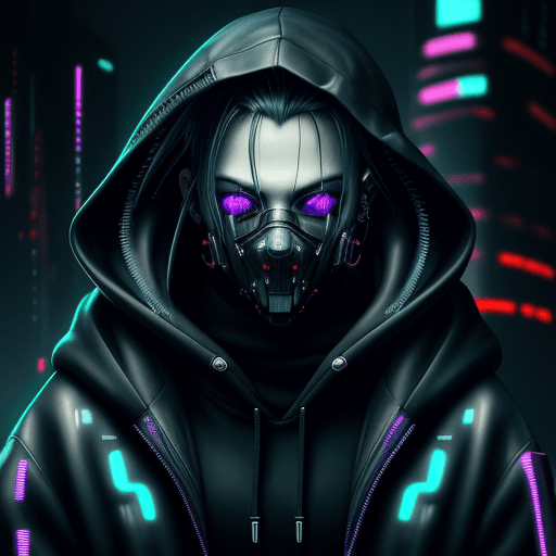 AI generated: Man in hoodie with futuristic face, cyberpunk face, cyberpunk art style, cyberpunk hacker, cyberpunk...