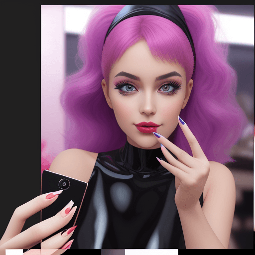 AI generated: nail model poses for a selfie, in the style of social media influencers, webcam photography, Felicia...