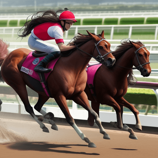 AI generated: un pegazo corriendo con caballos en un hipodromo