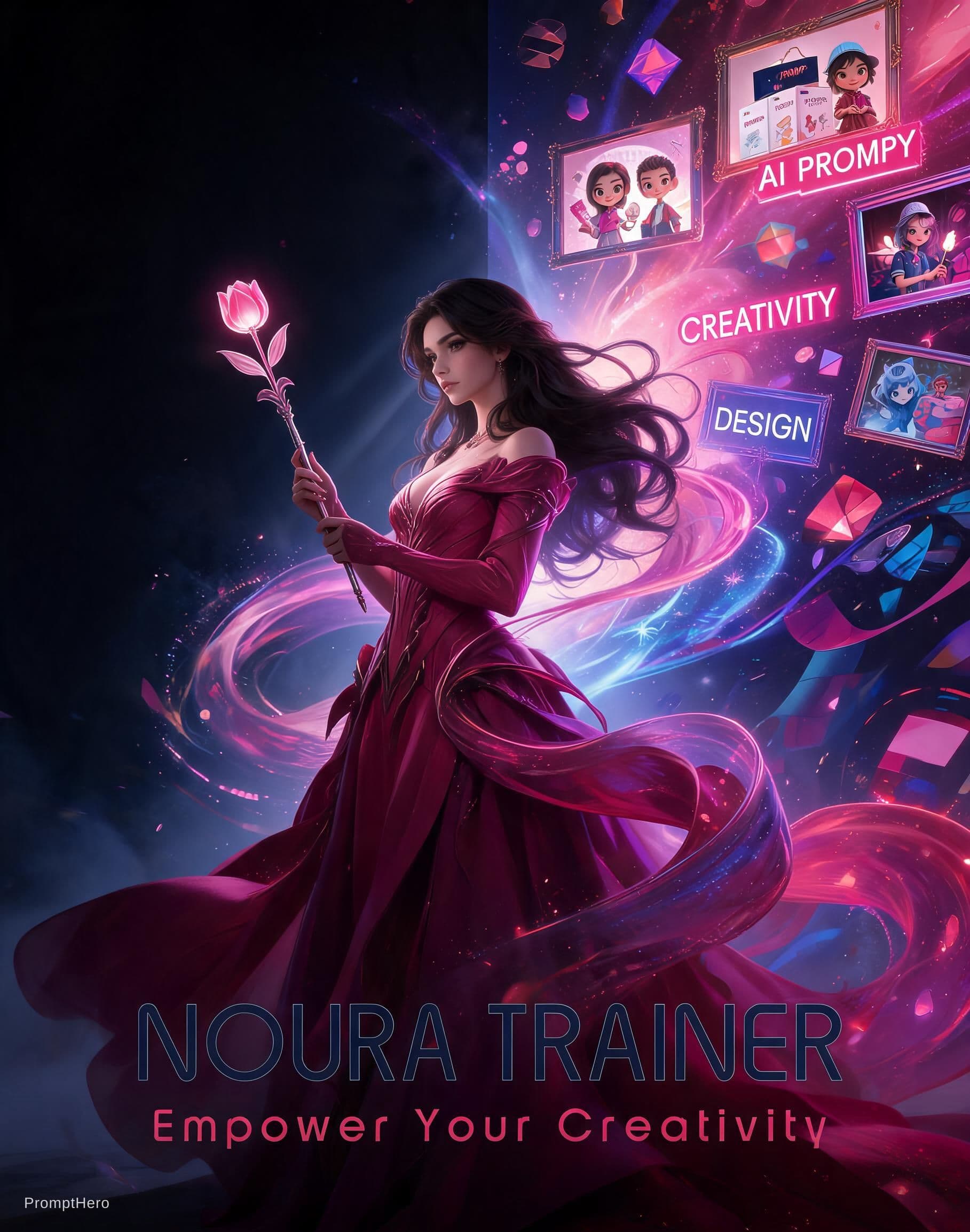 AI generated: Create a premium cinematic advertising poster for an AI prompt writing and image generation course. ...