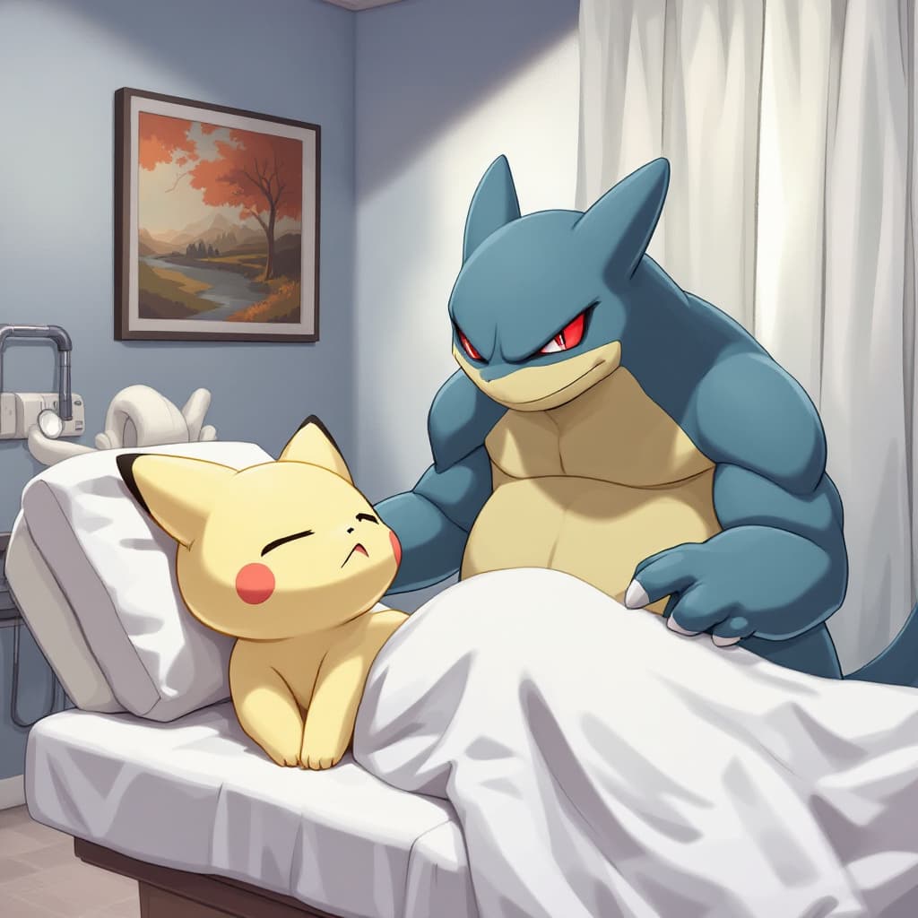 AI generated: Misty from Pokemon and Machamp in massage room 