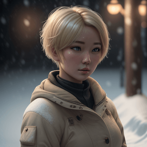 AI generated: ultra detailed, detailed, girl with short hair blonde, natural, realistic, cinematic, light, snow, a...