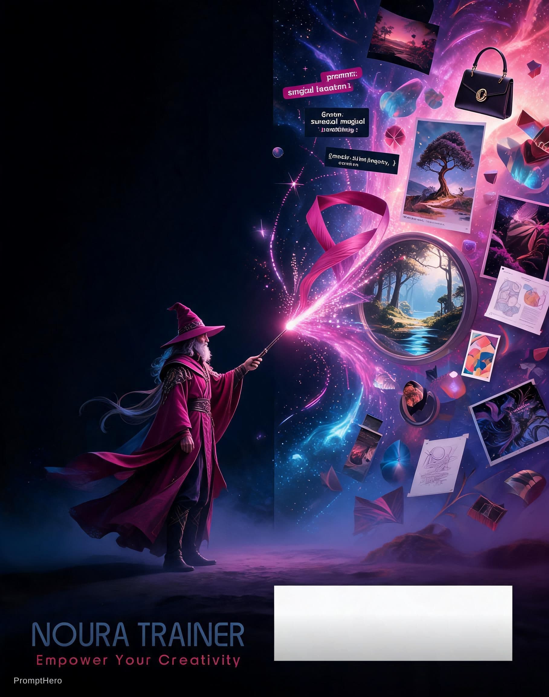 AI generated: Create a surreal high-end promotional poster for a course about prompt writing and AI image generati...
