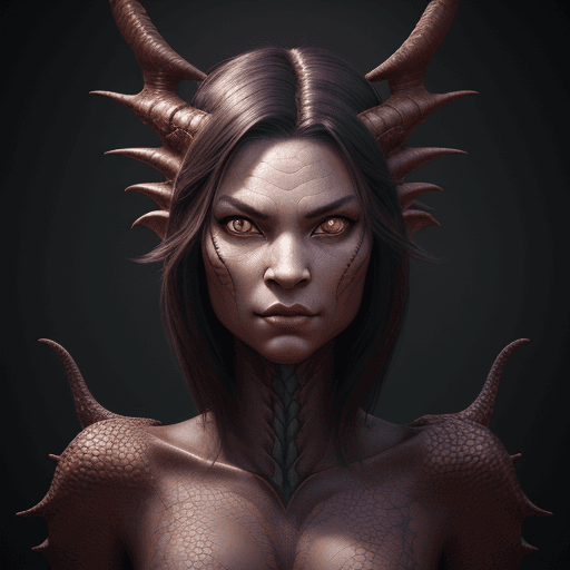 AI generated: Gorgeous anthropomorphic female dragon-human hybrid, dragon head, symmetrical artwork. cinematic, hy...