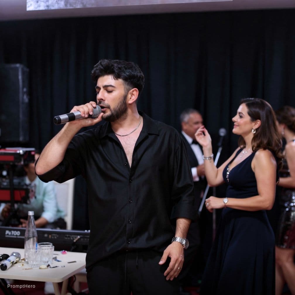 AI generated: Singer singing song for his love with dance  music 