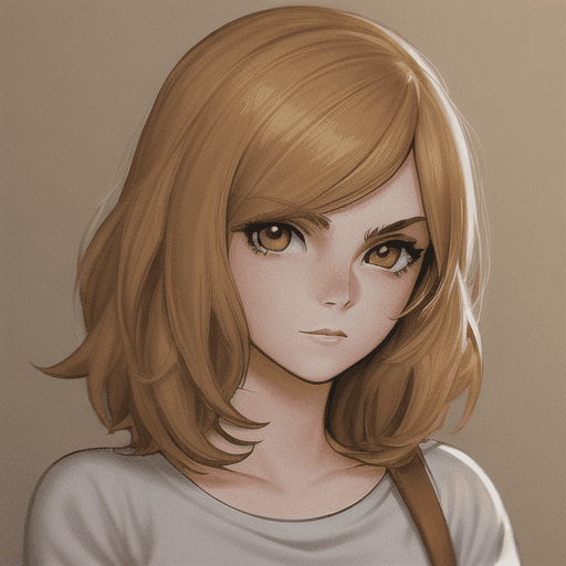 AI generated: portrait of emma watson beautiful anime, powerful leader, casual T-shirt, lofi colors:: anime drawin...