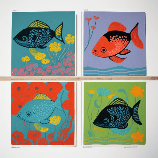 AI generated: these are various colors of fish on the wall with flowers, in the style of tove jansson, handcrafted...