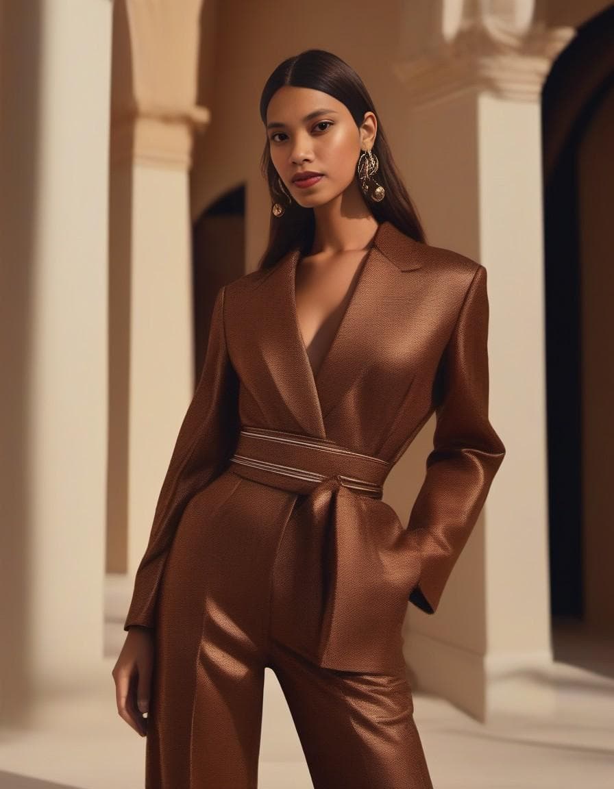 AI generated: Medium shot portrait of  a beautiful model in Balenciaga outfit, fashion shot, editorial, highly det...