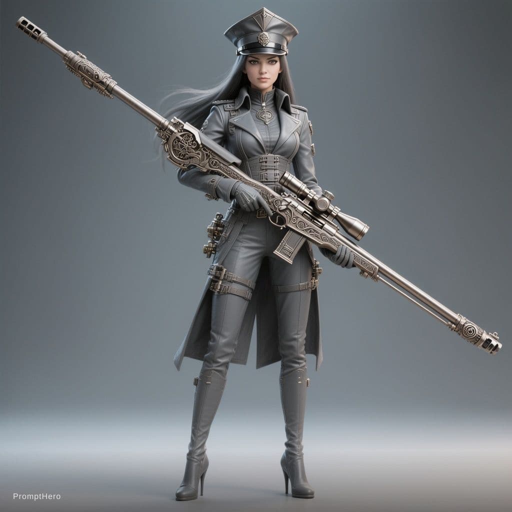 AI generated: full body elite enforcer sharpshooter woman inspired by Caitlyn, tall and slender body proportions, ...