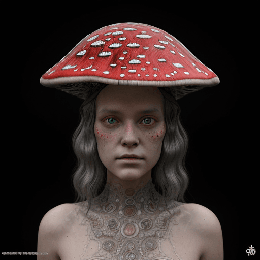 AI generated: an ancient amanita muscaria mushroom which shows people their death in Baroque, Rococo, Surrealism, ...