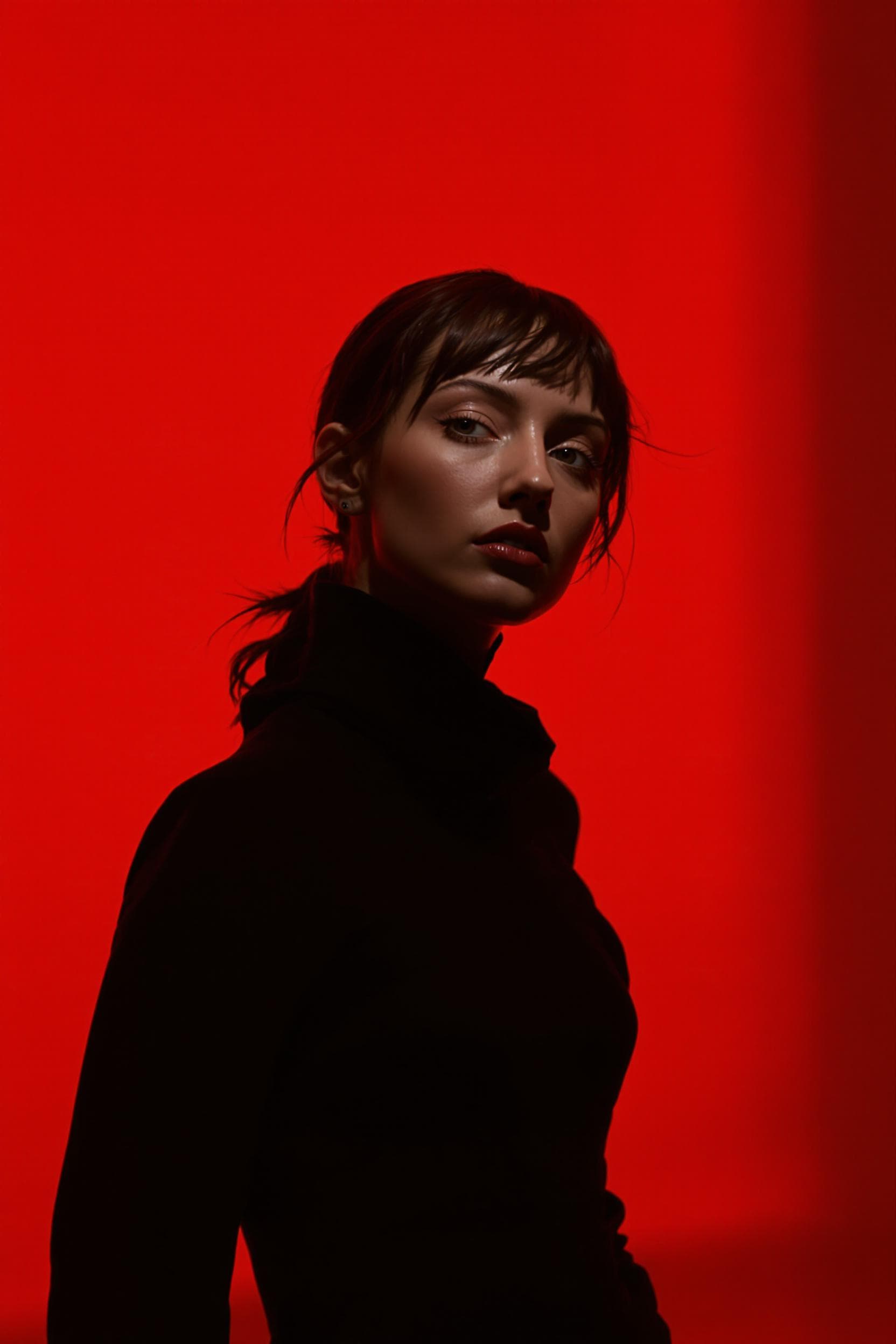 AI generated: front shot, upper body, professional model, Slavic face features, blue eyes, shot with hasselblad x2...