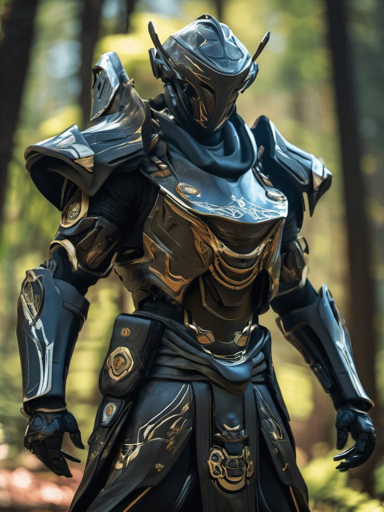 AI generated: (half body:1.1) shot of Futuristic android robot Samurai, dressed in short robes and baggy pants, pr...
