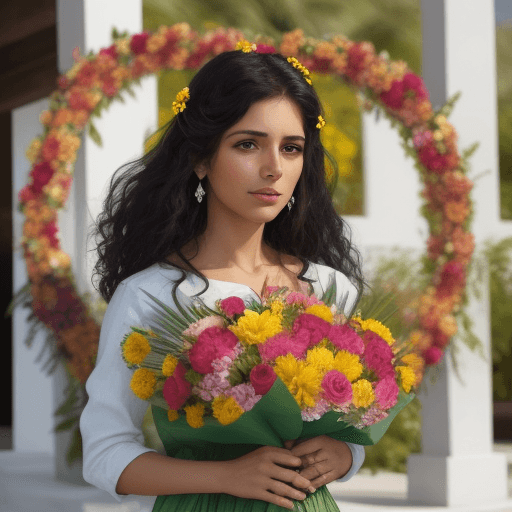 AI generated: mujer adornado con flores, cabello lacio color celeste