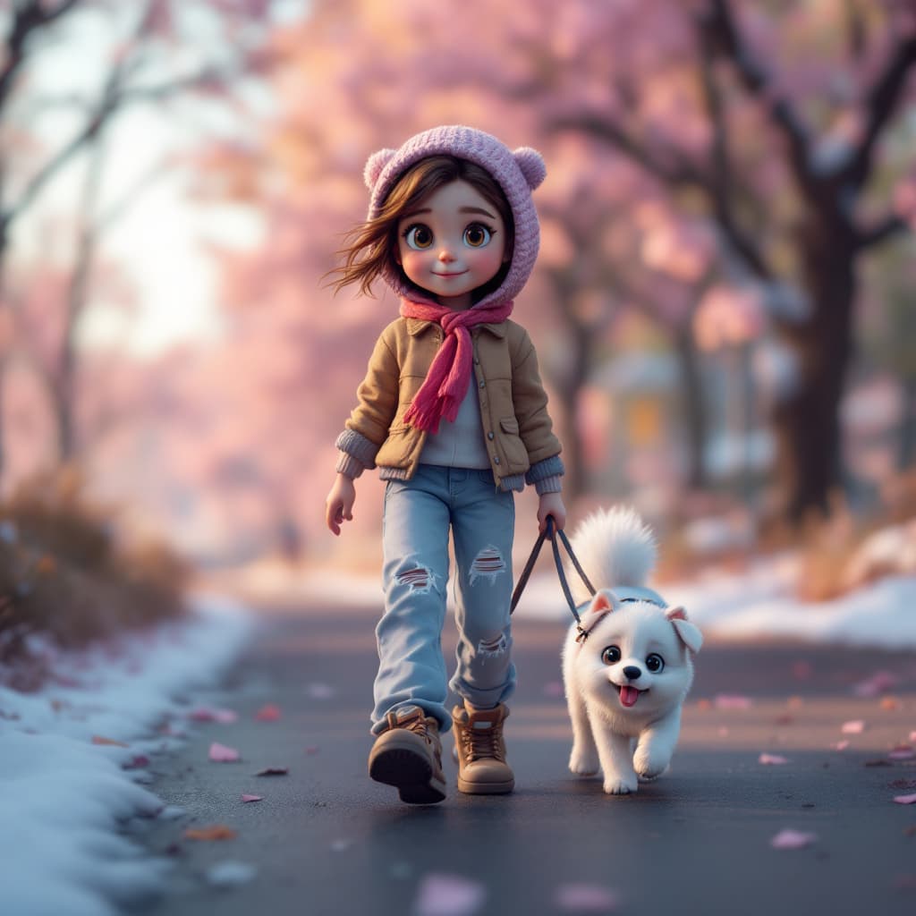 AI generated: CGI girl walking her dog --v 6