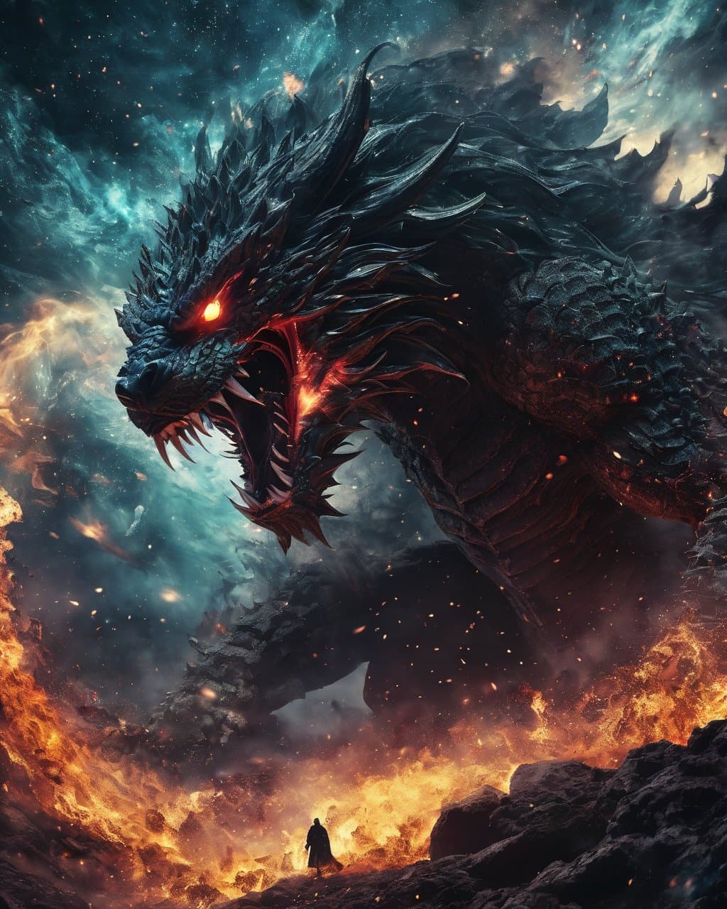 AI generated: An enraged monster incinerates everything in its path, unrestrained rage, unbridled anger, chaos aro...