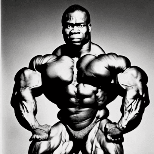 AI generated:  Labubu strikes a classic bodybuilding pose, showcasing his impressive physique. His arms are flexed...