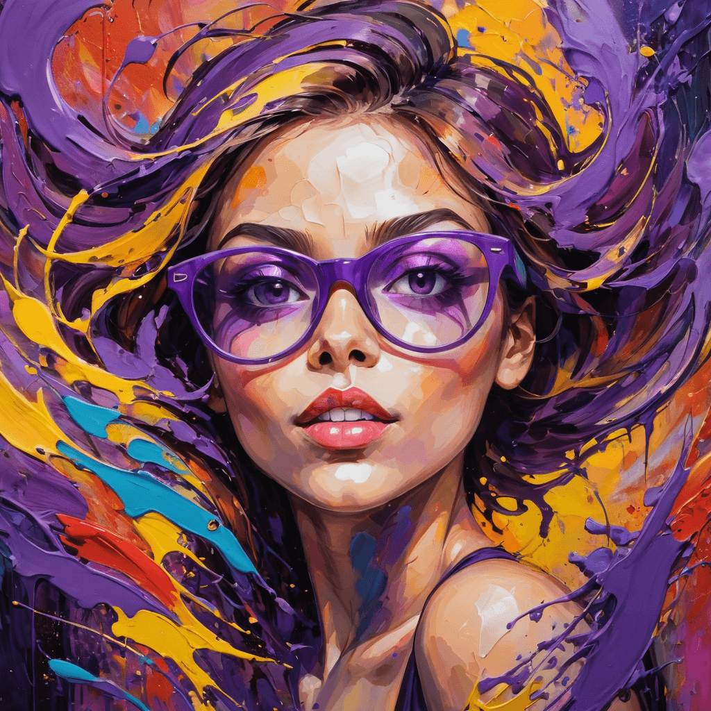 AI generated: High-resolution, abstract expressionist painting, vibrant portrait of a girl, wearing Tischade glass...