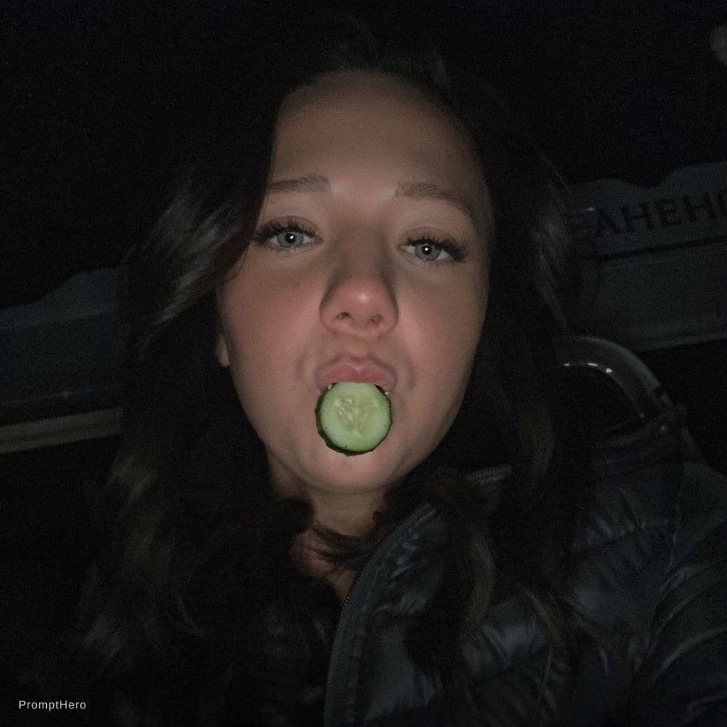 AI generated: having a cucumber in mouth with eye contact