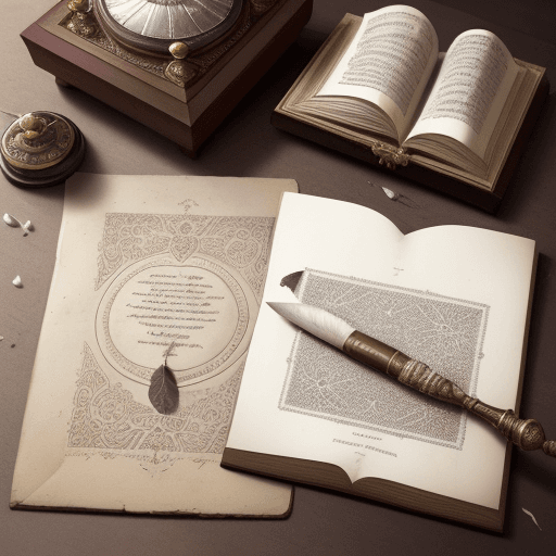 AI generated: The Goose Feather Pen will be placed on the left side of the cover, slightly tilted. The inkwell wil...