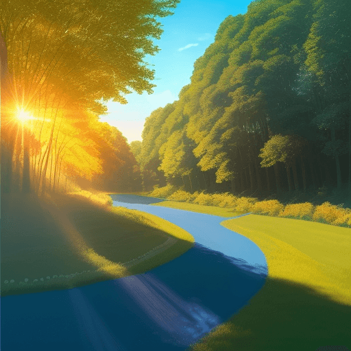 AI generated: A beautiful sunny day woke up with its golden rays painting the sky in intense blue tones. The gentl...
