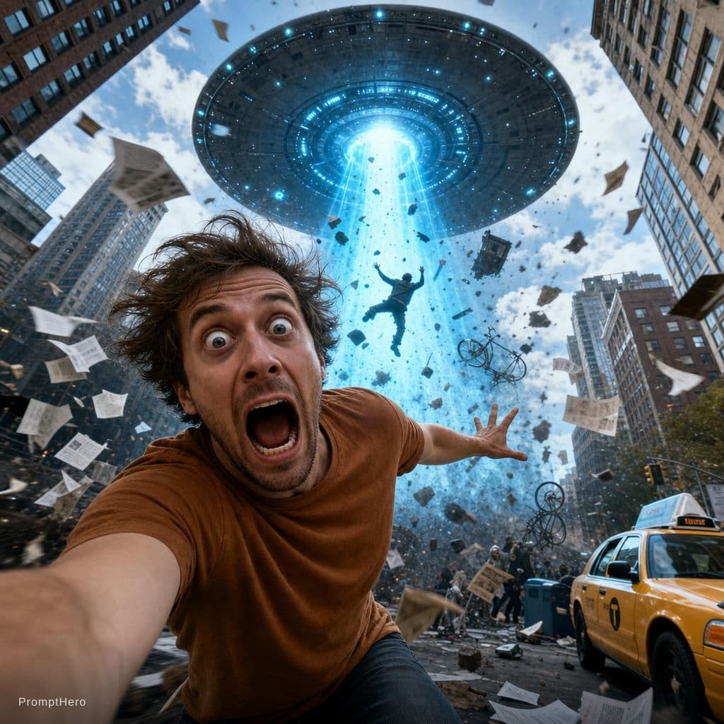 AI generated: {
  "scene": {
    "type": "urban sci-fi chaos",
    "setting": {
      "location": "city street...
