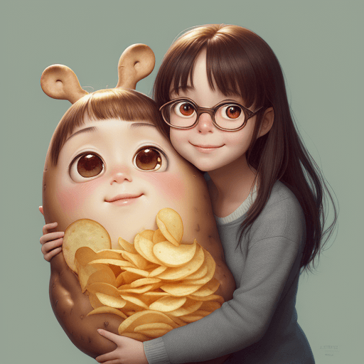 AI generated: Portrait of two adorable big-eyed potato chips hugging by Awwchang and James Christensen and CGSocie...