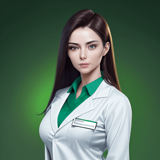 AI generated: a consultant in a lab coat, frontal image, realistic face, looking at the camera, straight body like...