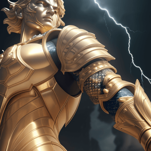 AI generated: a close up of a statue of a man with a gold and white costume, super detailed render, 3 d render cha...