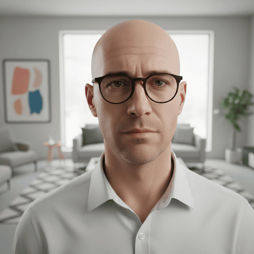 AI generated: hyper-realistic close-up photo,handsome caucasian bald man, cleane face, cleane shaved face, rounded...