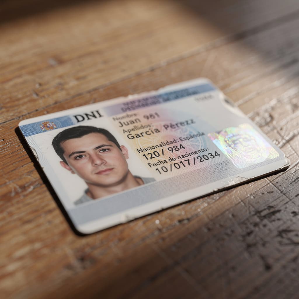 AI generated: Crea una imagen lo más realista posible con una mesa debajo un DNI de una persona que nacio el 1984 ...