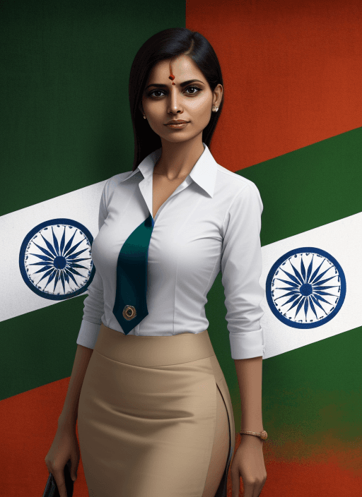 AI generated: Business woman in front of Indian flag