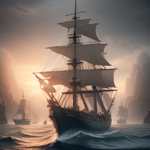 AI generated: Photo of a ultra realistic sailing ship, dramatic light, pale sunrise, cinematic lighting, battered,...