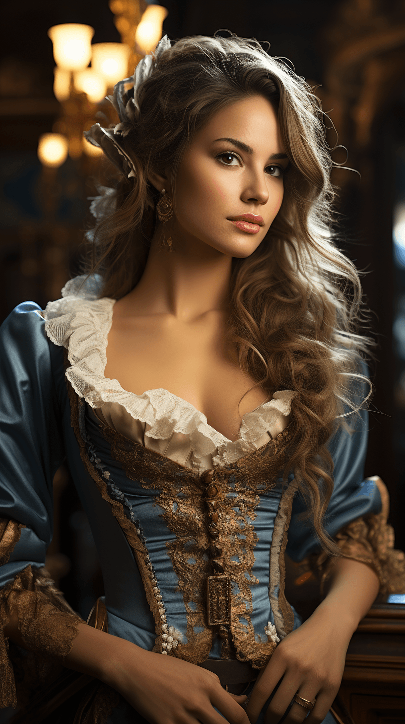 AI generated: female in venetian outfit, gorgeous, attractive, flirting, (((full body visible))), looking at viewe...