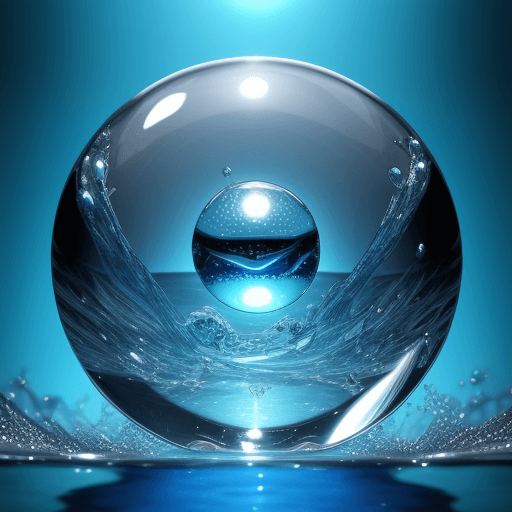 AI generated: water in glass ball, shiny glass, blue water