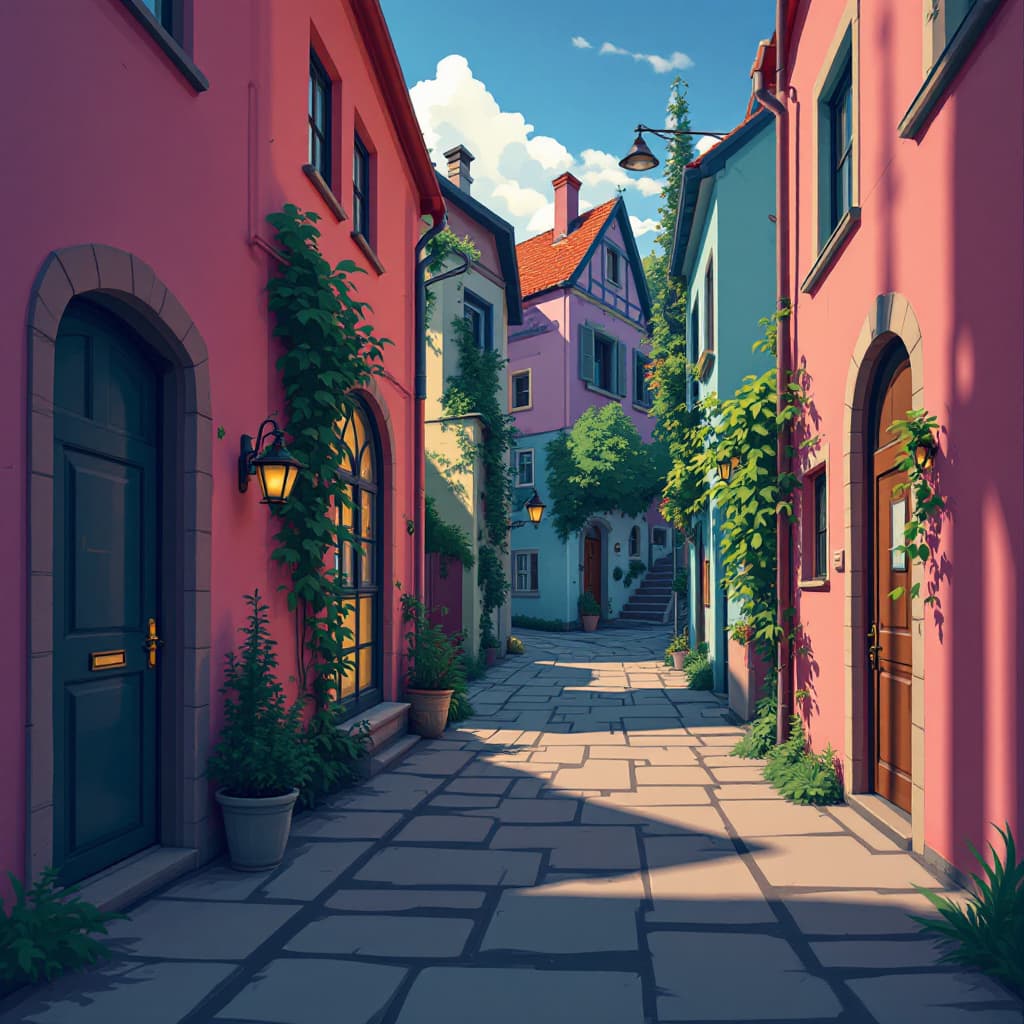 AI generated: A kurzgesagt-style alleyway.
