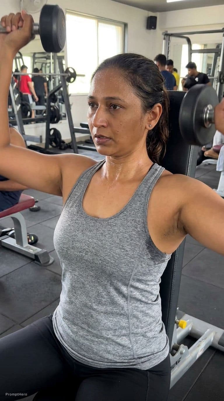 AI generated: beauty  girl she show here sweaty armpit at gym 