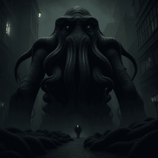 AI generated: cthulhu, gloomy, scary, shadowy, in the style of hp lovecraft, 35mm photography, hyper-realistc, hig...