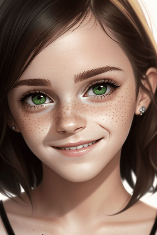AI generated: beautiful girl, (emma watson), smile, happy, close up, (detailed eyes:0.8), (green eyes), (looking a...