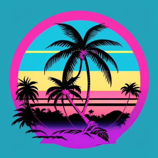 AI generated: Synthwave Tropical nation flag with a palm tree at the center
