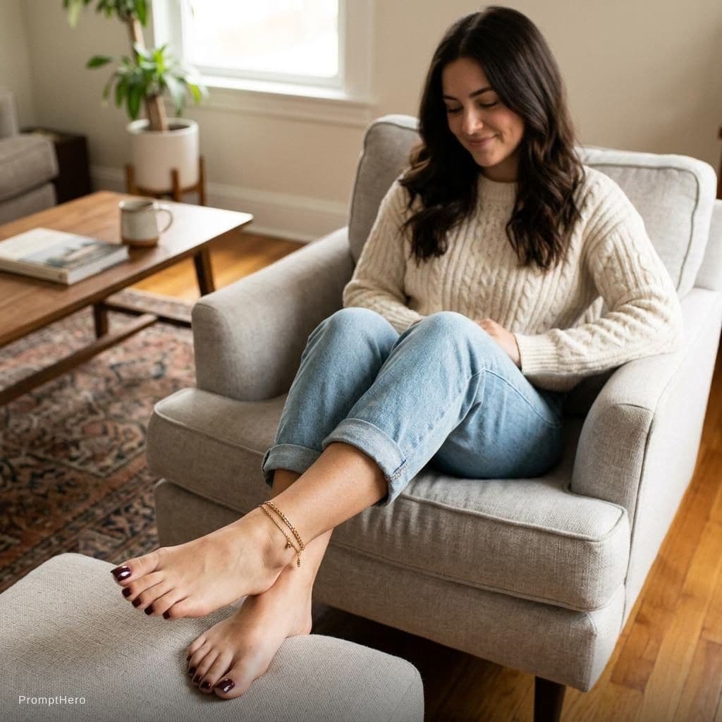 AI generated: A beautiful girl with perfect feet and long toenails
