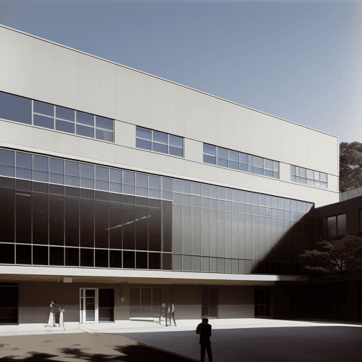 AI generated: Hyper realistic eye level exterior photo of a k12 school building,daylight, indirect lighting, AD ma...