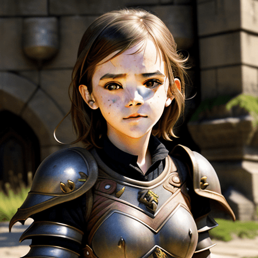 AI generated: Cute girl, Emma Watson face, goblin, armor, 
