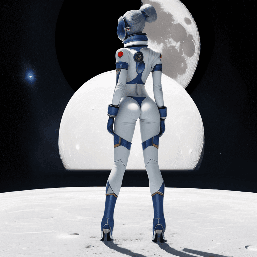 AI generated: space girl, rear view , beautiful ass , standing on a white moon-type surface, look far away