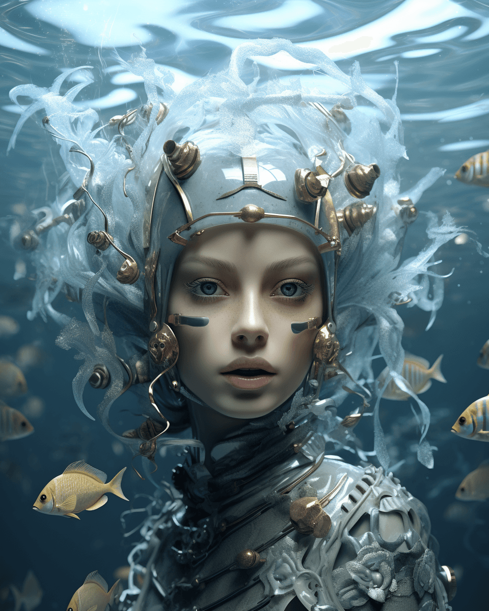 AI generated: the cover of the book, in the style of intricate underwater worlds, gothic romance, photorealistic p...