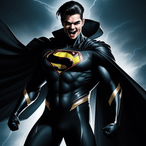 AI generated: Generate an image of a male superhero exuberantly celebrating a triumph, adorned in a sleek black co...